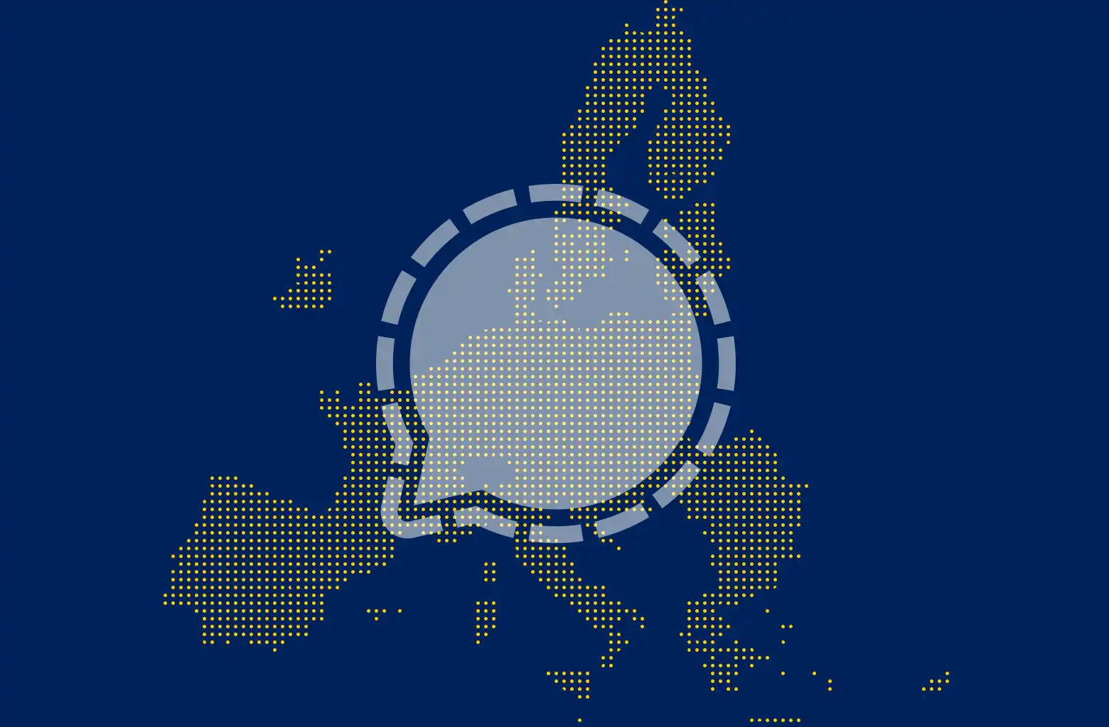 Signal logo faded over a map of the EU composed of EU yellow dots on EU blue background