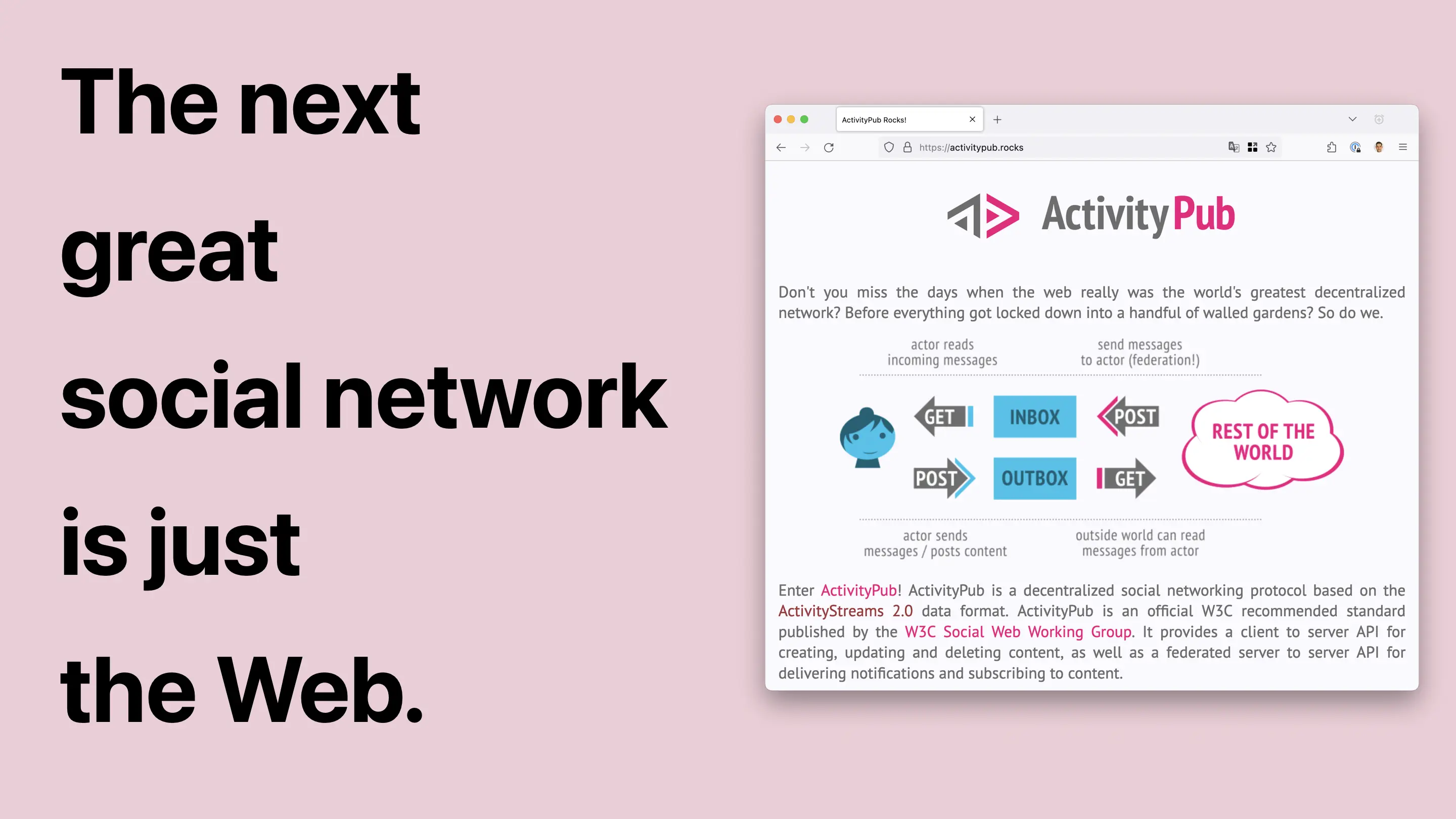 The next great social network is just the web. Screenshot of https://activitypub.rocks
