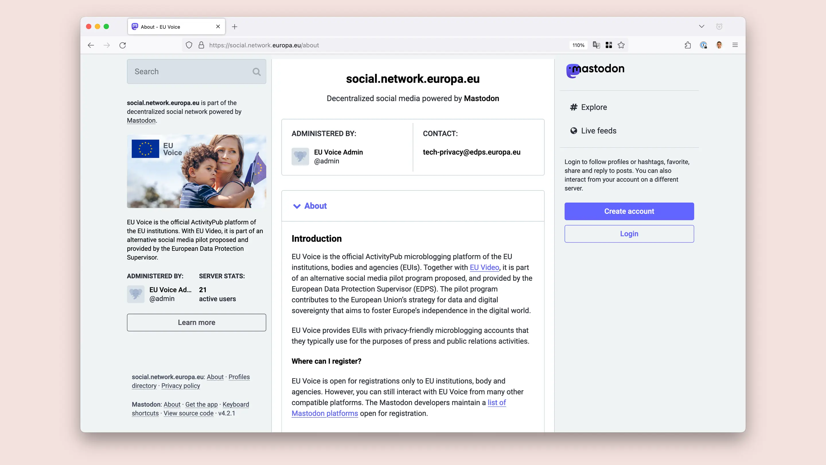 Screenshot of social.network.europa.eu